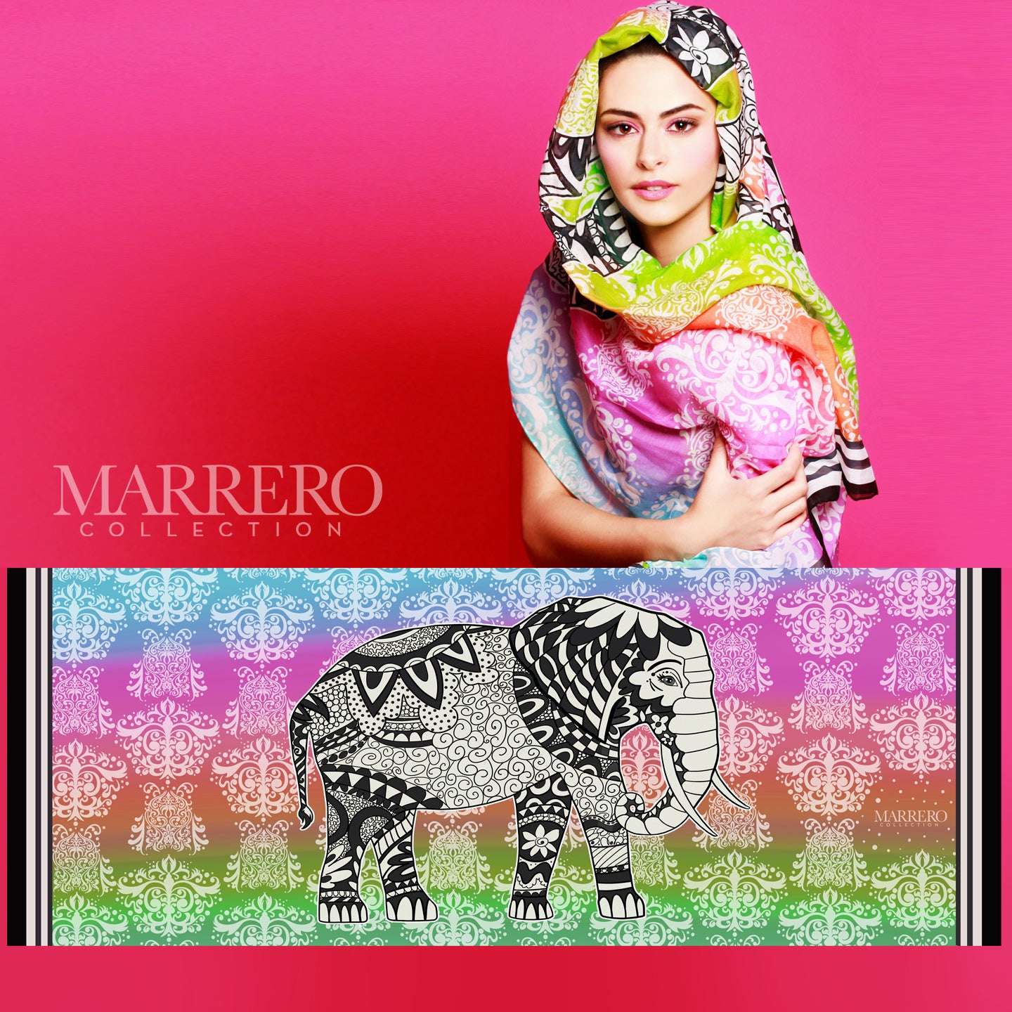 Boho elephant pattern Oblong Scarf