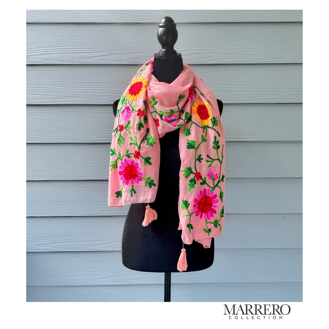 Powder Pink Floral Embroidered Shawl