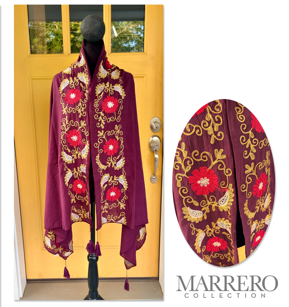 Burgundy Embroidered Shawl
