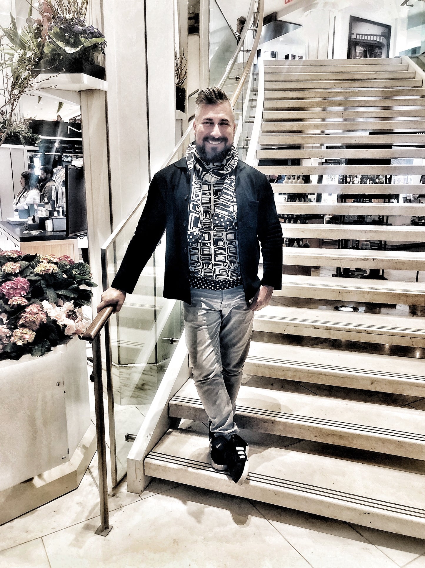 SOLD OUT-Black & White Scarf Abstract Print - Marrero Collection