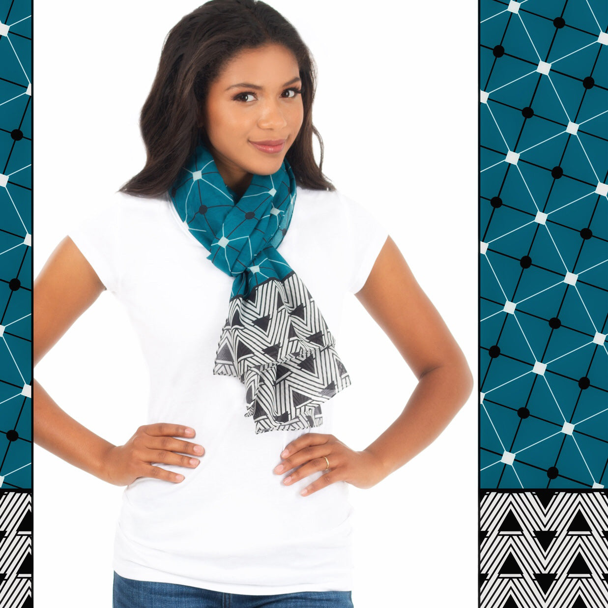 **** OUT OF STOCK Quetzal Green Mosaic Oblong Scarf