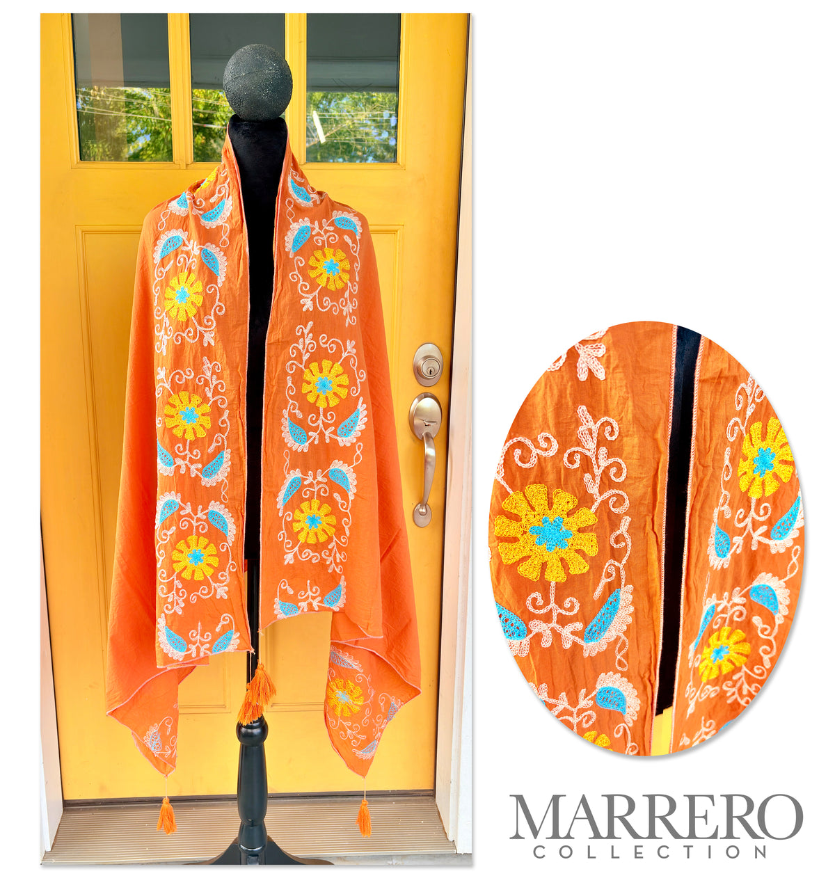 Orange Floral Embroidered Shawl