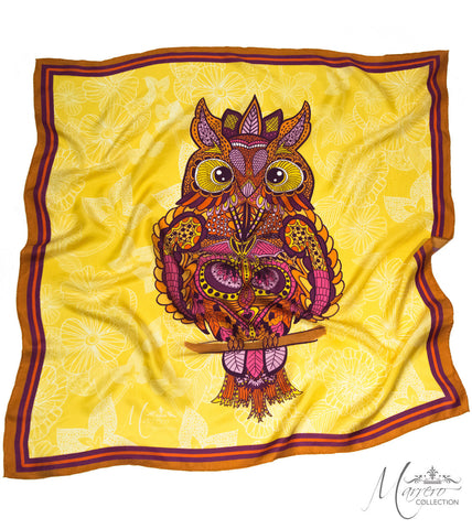 Owl Square Silk Scarf -BOHO CHIC