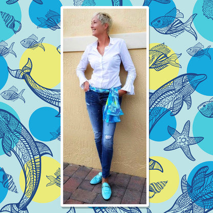 **** OUT OF STOCK  Ocean Print Oblong Scarf