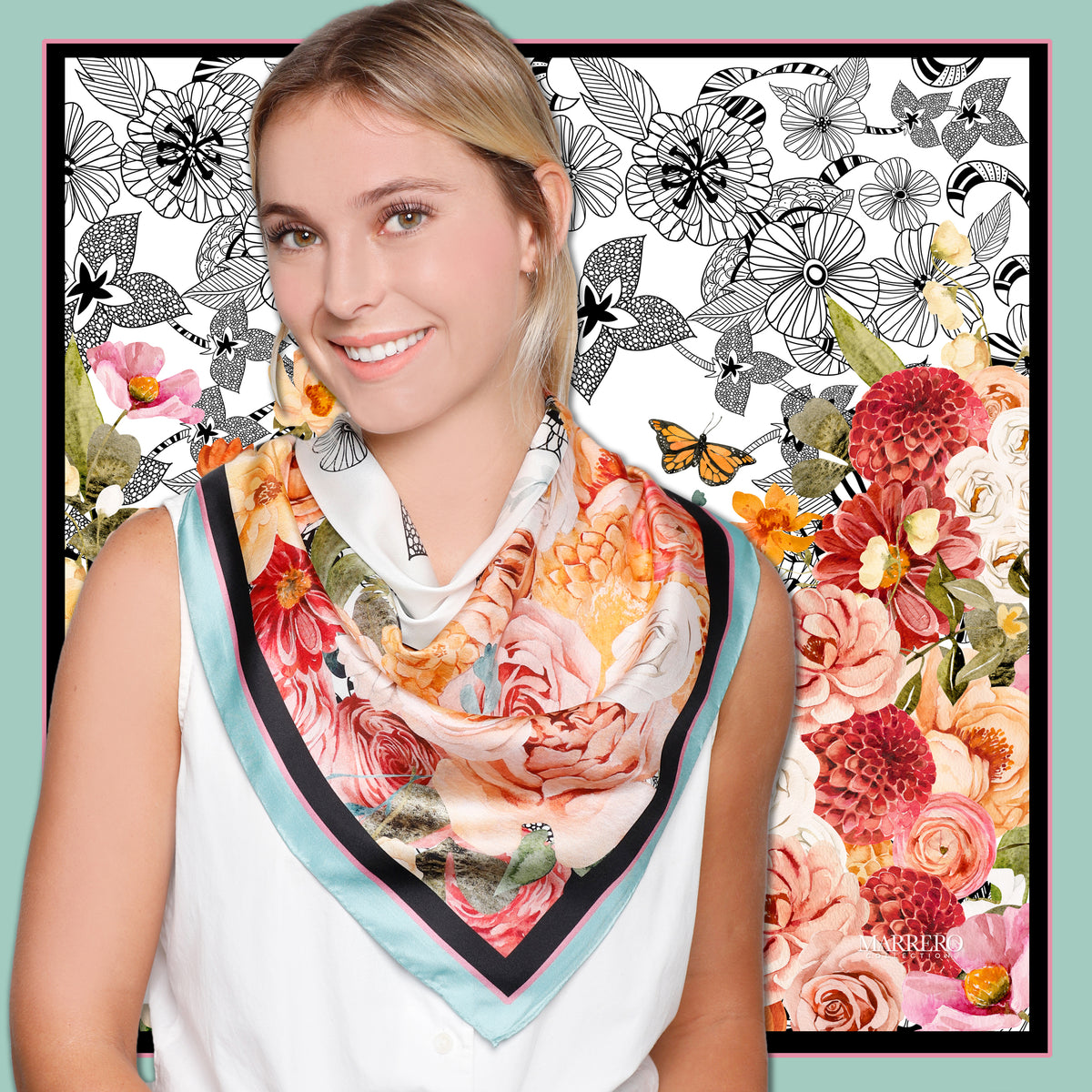NWT HANDMADE Floral 16” x 16” Scarf #15 L986 XL Floral Scarves 60 main image 4