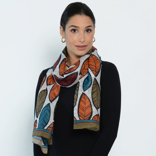 Leaf Print Oblong Scarf