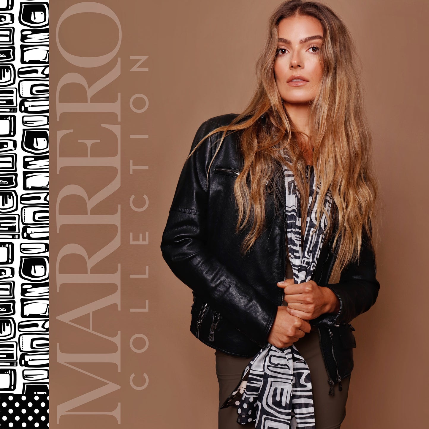 SOLD OUT-Black & White Scarf  Abstract Print - Marrero Collection