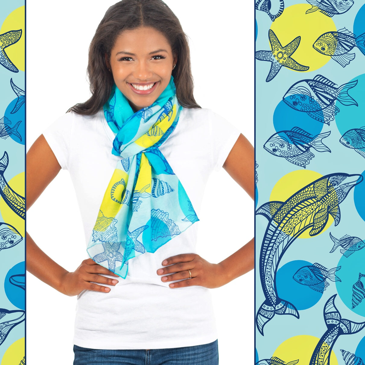 **** OUT OF STOCK  Ocean Print Oblong Scarf