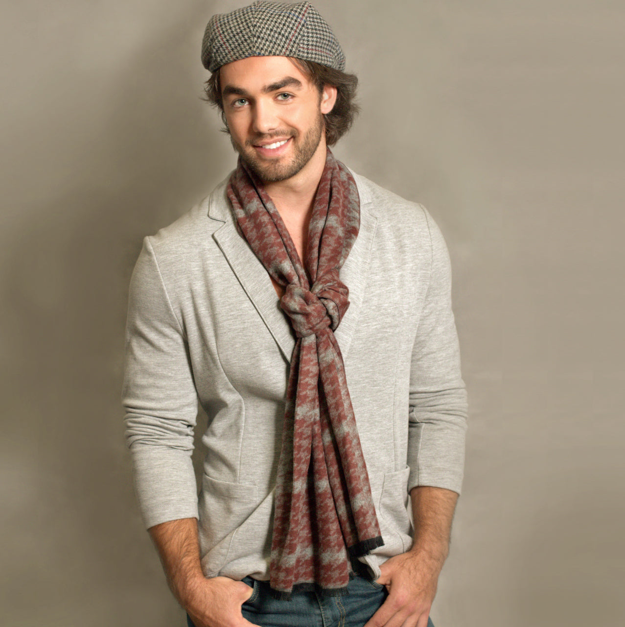 Men's Scarf - Burgundy & Heather Gray