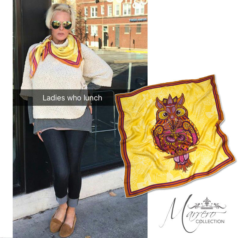 Owl Square Silk Scarf -BOHO CHIC